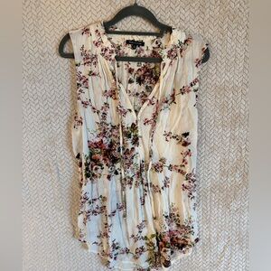 Pink Clover Floral Sleeveless Top - Cream and Pink